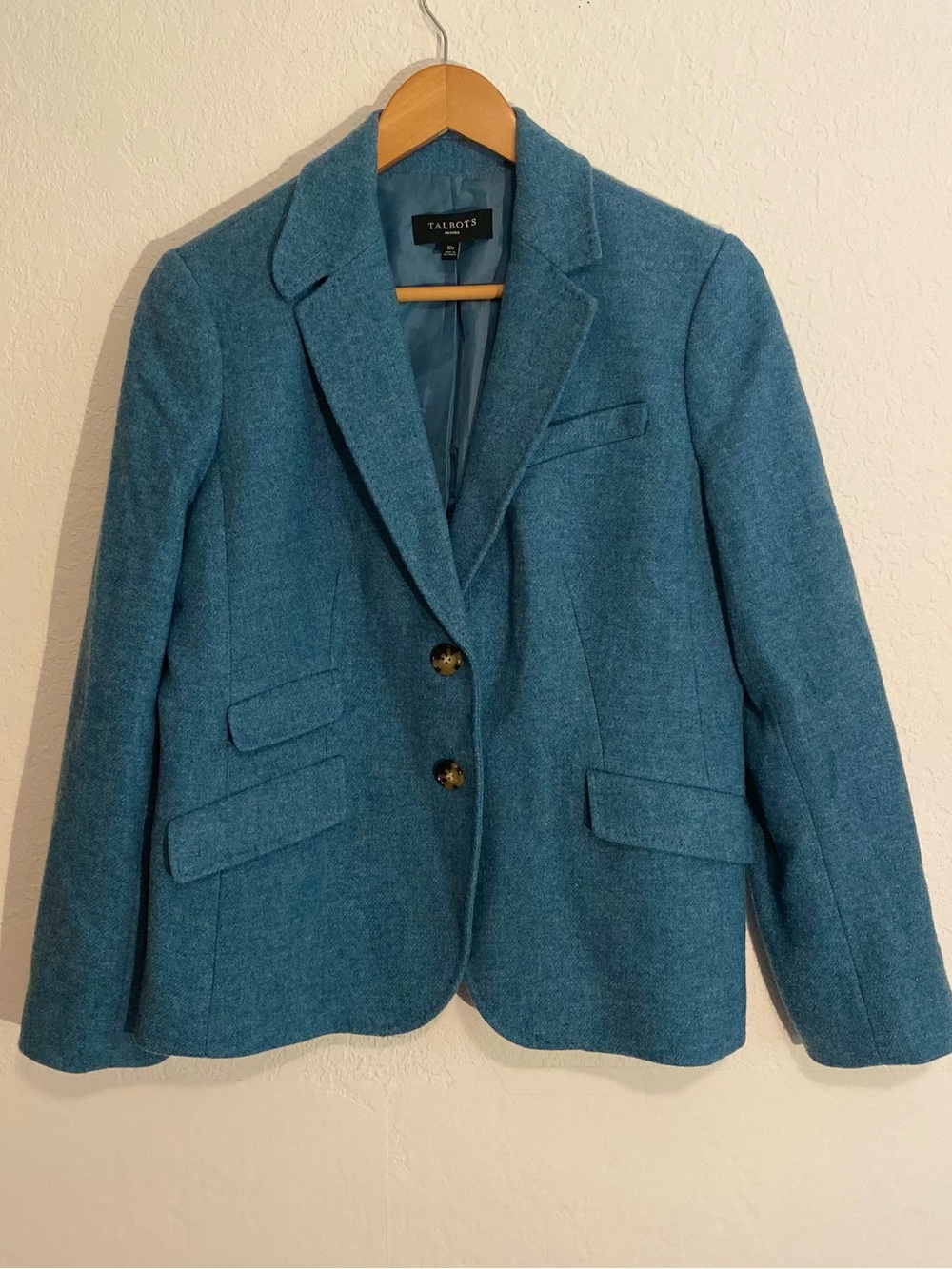 Talbots Teal Blue Wool Blend Blazer Jacket Academic Preppy Vintage Style 10P